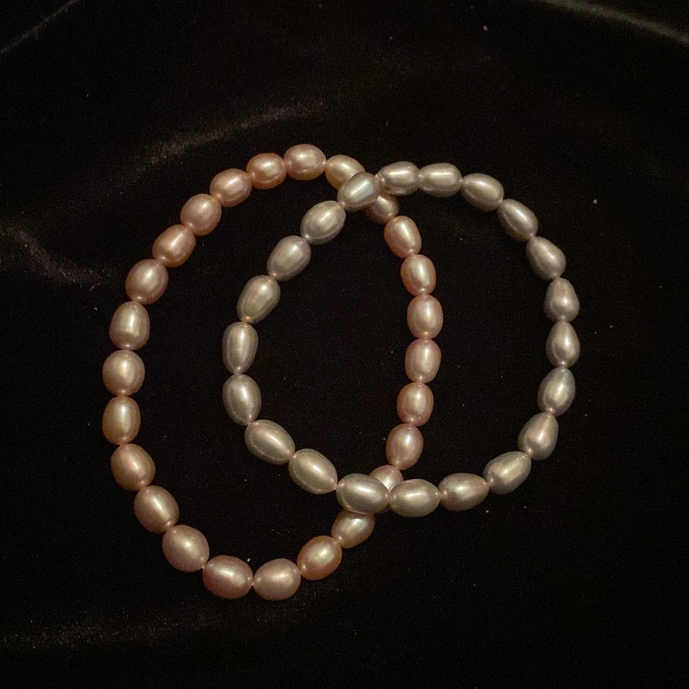 Freshwater Iridescent Rice Seed Pearl ~ Pink Bracelet Silver Bracelet Shimmery